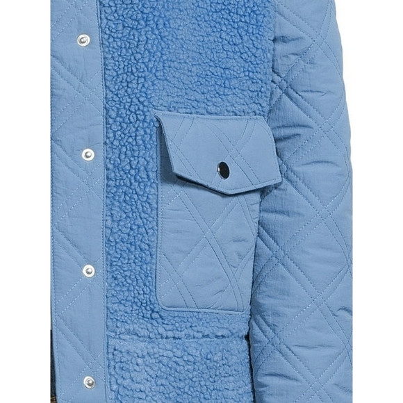 🆕Time & Tru Mix Media Teddy Sherpa Cropped Shacket Blue Ocean Size 1X (16W-18W) - Picture 4 of 9